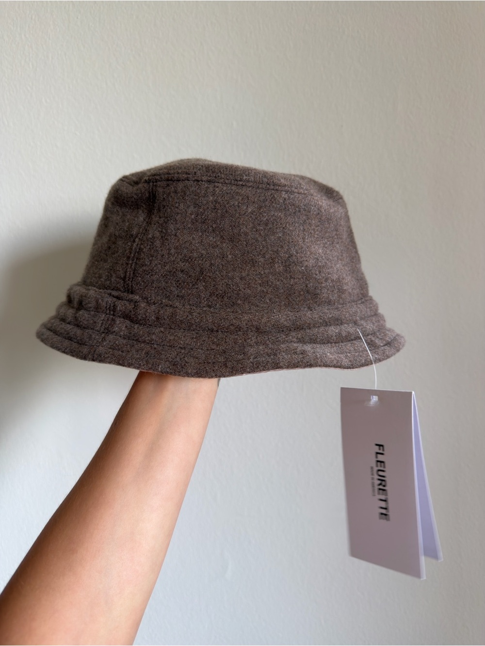 New Reversible Brown Wool Bucket Hat
